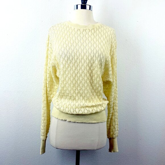 Vintage 70's Sweater Medium Pullover Long Sleeve Open Diamond Knit Academia Prep - Picture 1 of 8